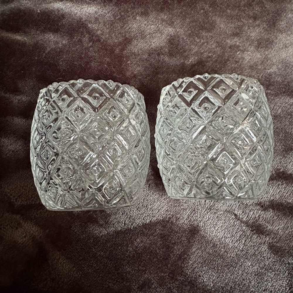 Partylite “Patchwork Pair” Glass Votive/Tealight Candle Holders